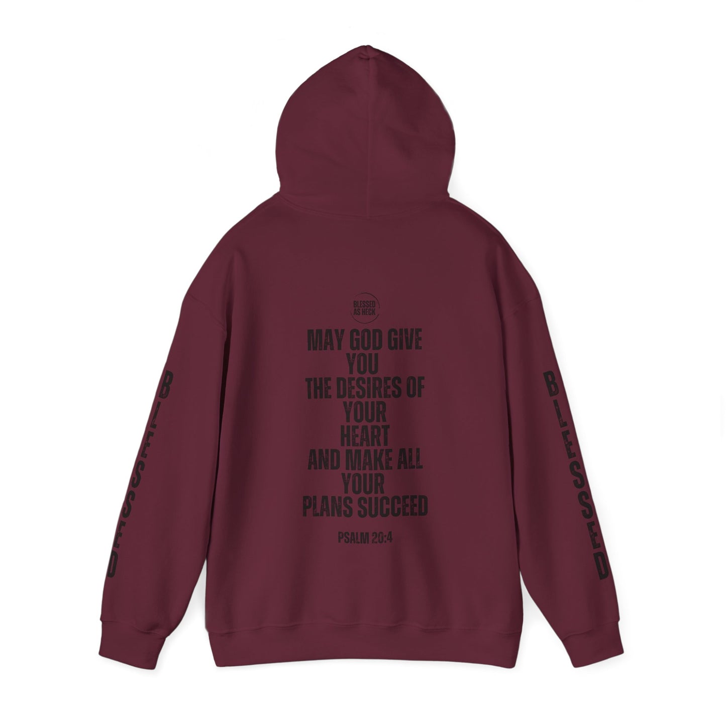 "I AM Blessed As Heck" Hoodie (Black Letters & Sleeve Print)