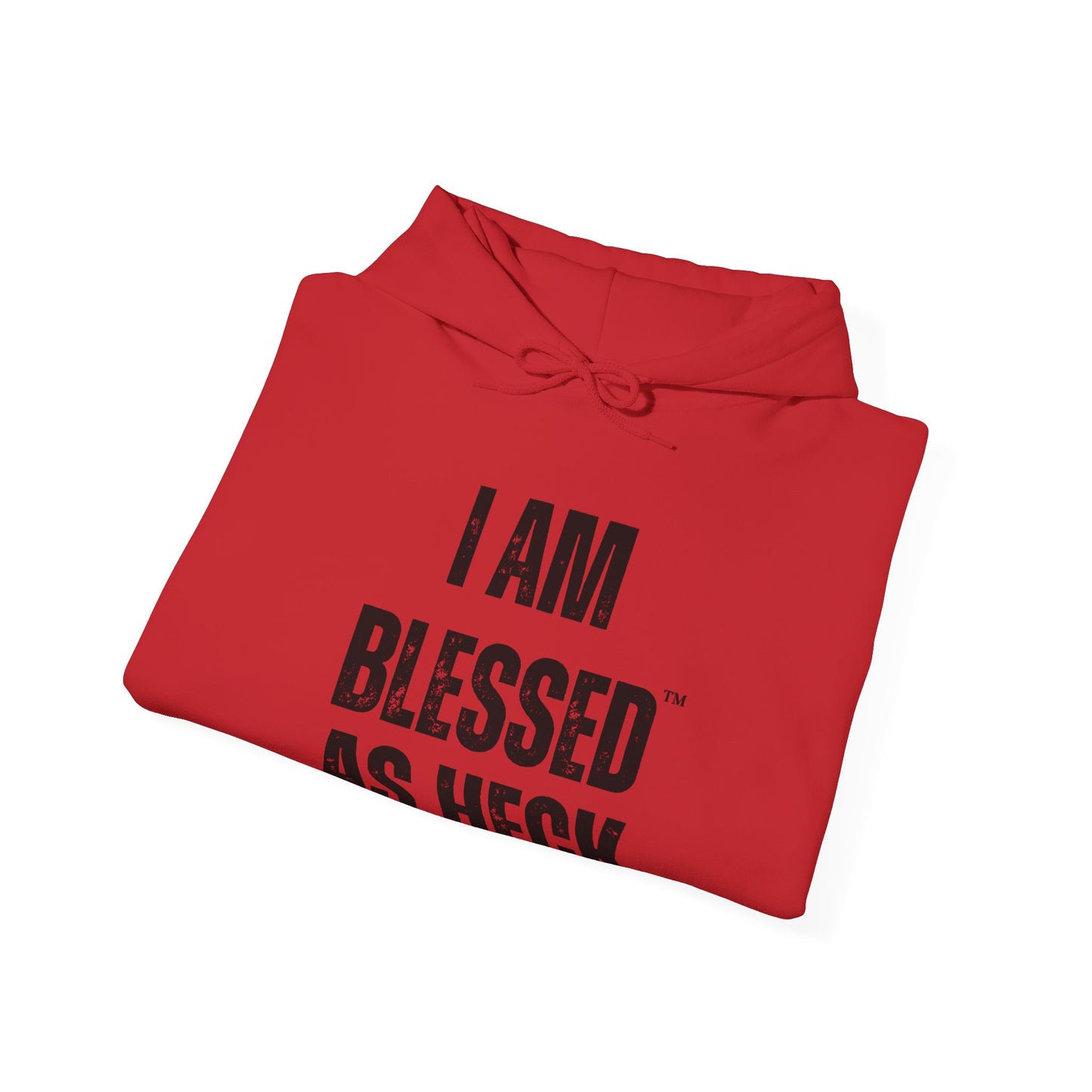 "I AM Blessed As Heck" Hoodie (Black Letters & Sleeve Print)