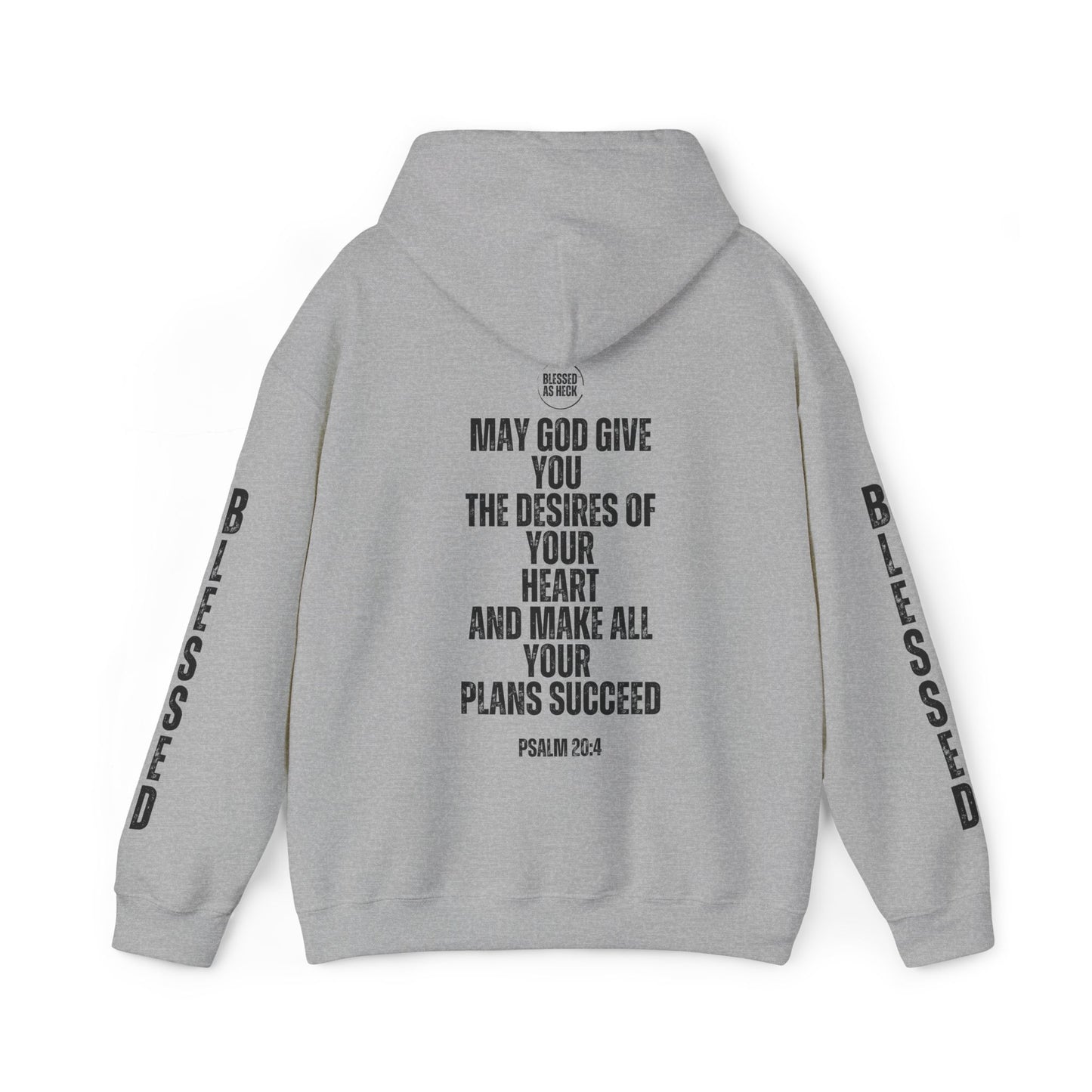 "I AM Blessed As Heck" Hoodie (Black Letters & Sleeve Print)