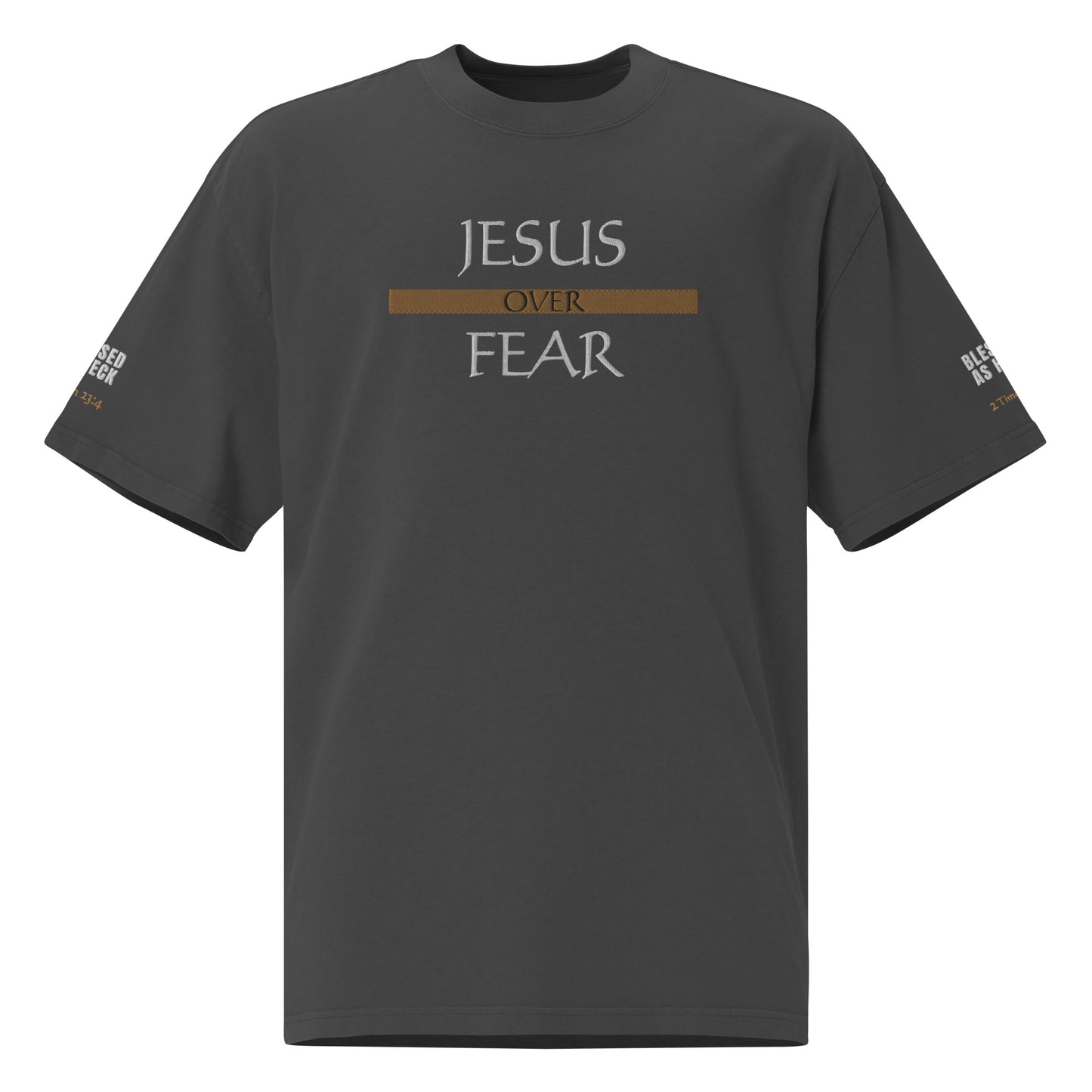 "Jesus Over Fear" Embroidered Oversized faded t-shirt