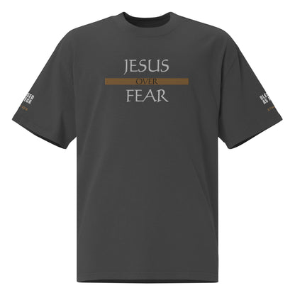 "Jesus Over Fear" Embroidered Oversized faded t-shirt