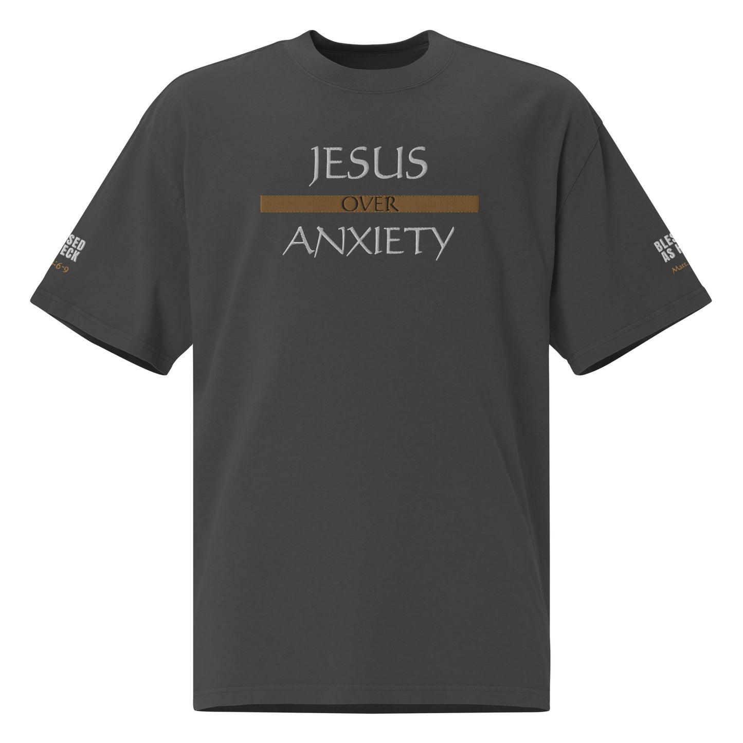 "Jesus Over Anxiety" Embroidered Oversized faded t-shirt