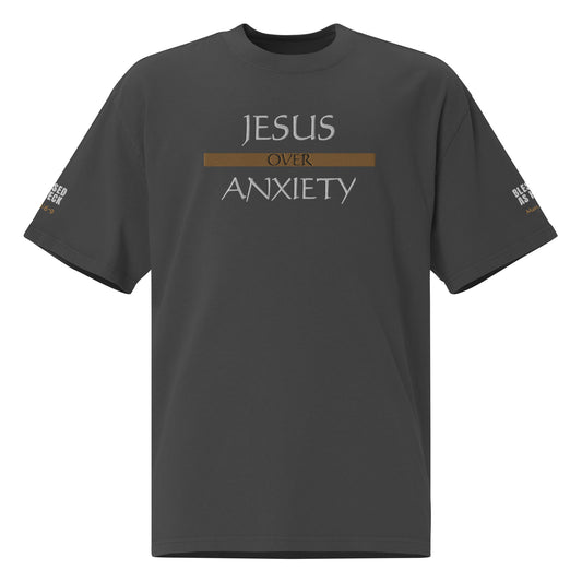 "Jesus Over Anxiety" Embroidered Oversized faded t-shirt