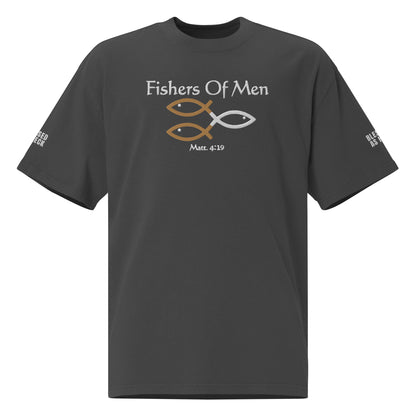 "Fishers Of Men" Embroidered Oversized Faded BLACK t-shirt