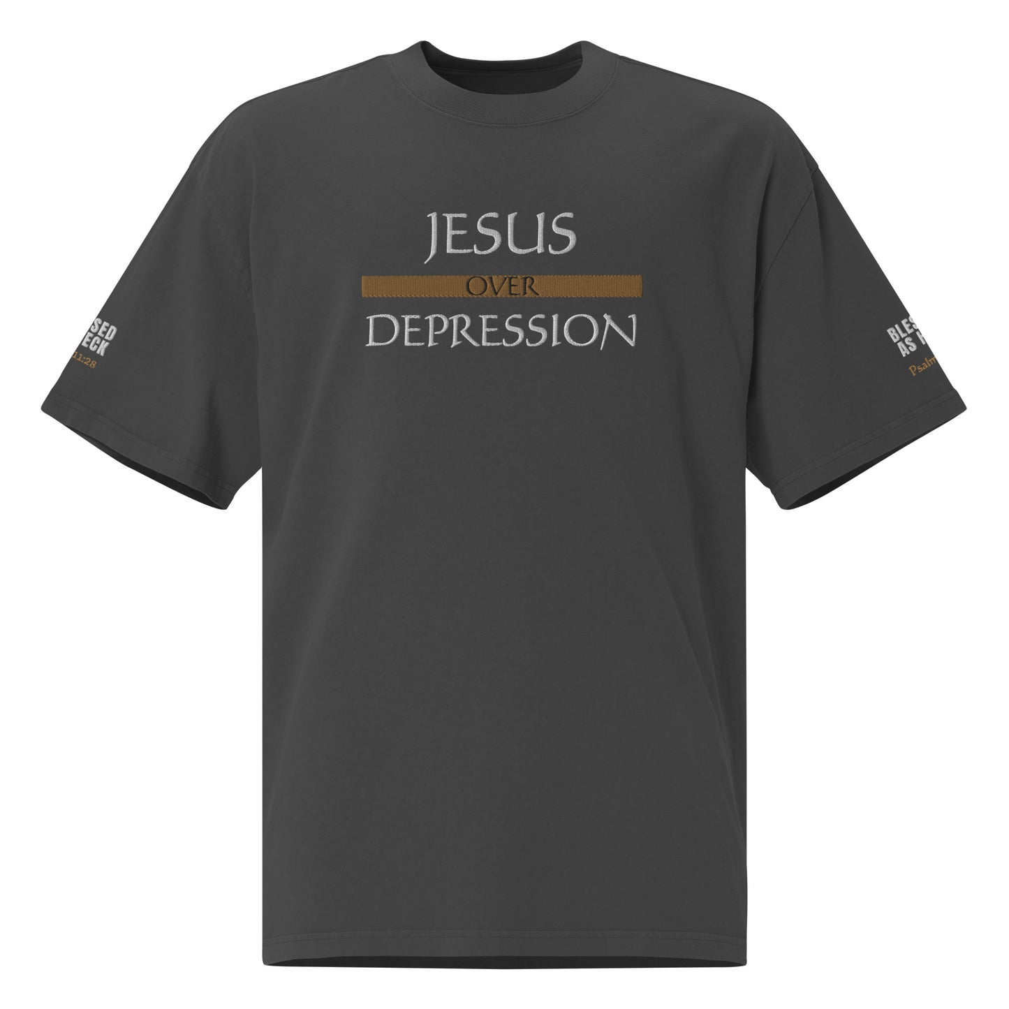 "Jesus over Depression" Embroidered Oversized faded t-shirt