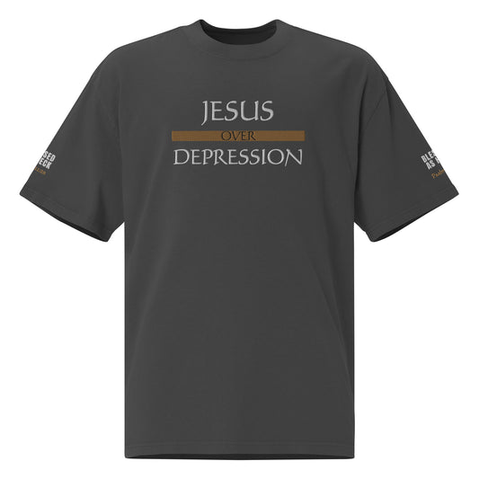 "Jesus over Depression" Embroidered Oversized faded t-shirt