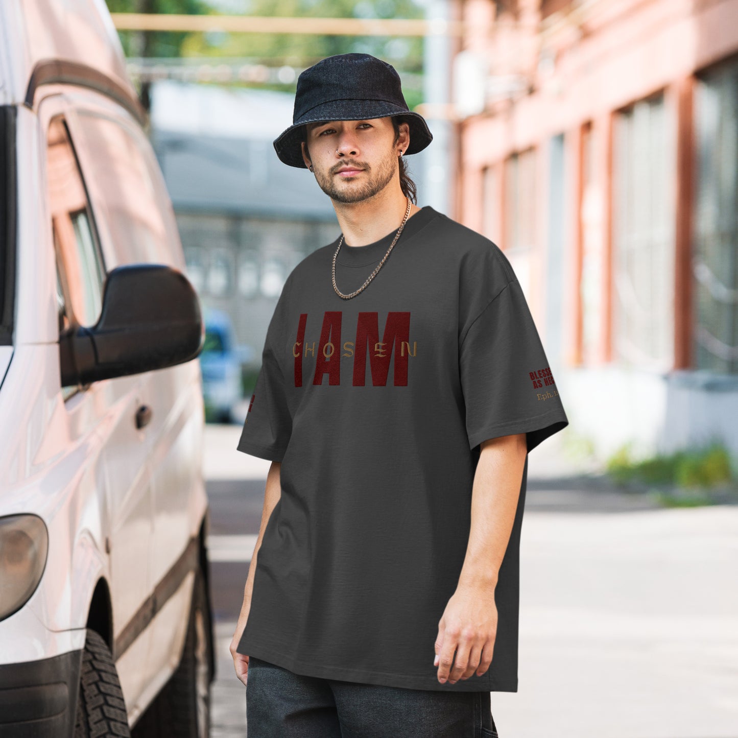 "I Am Chosen" Embroidered Oversized faded t-shirt