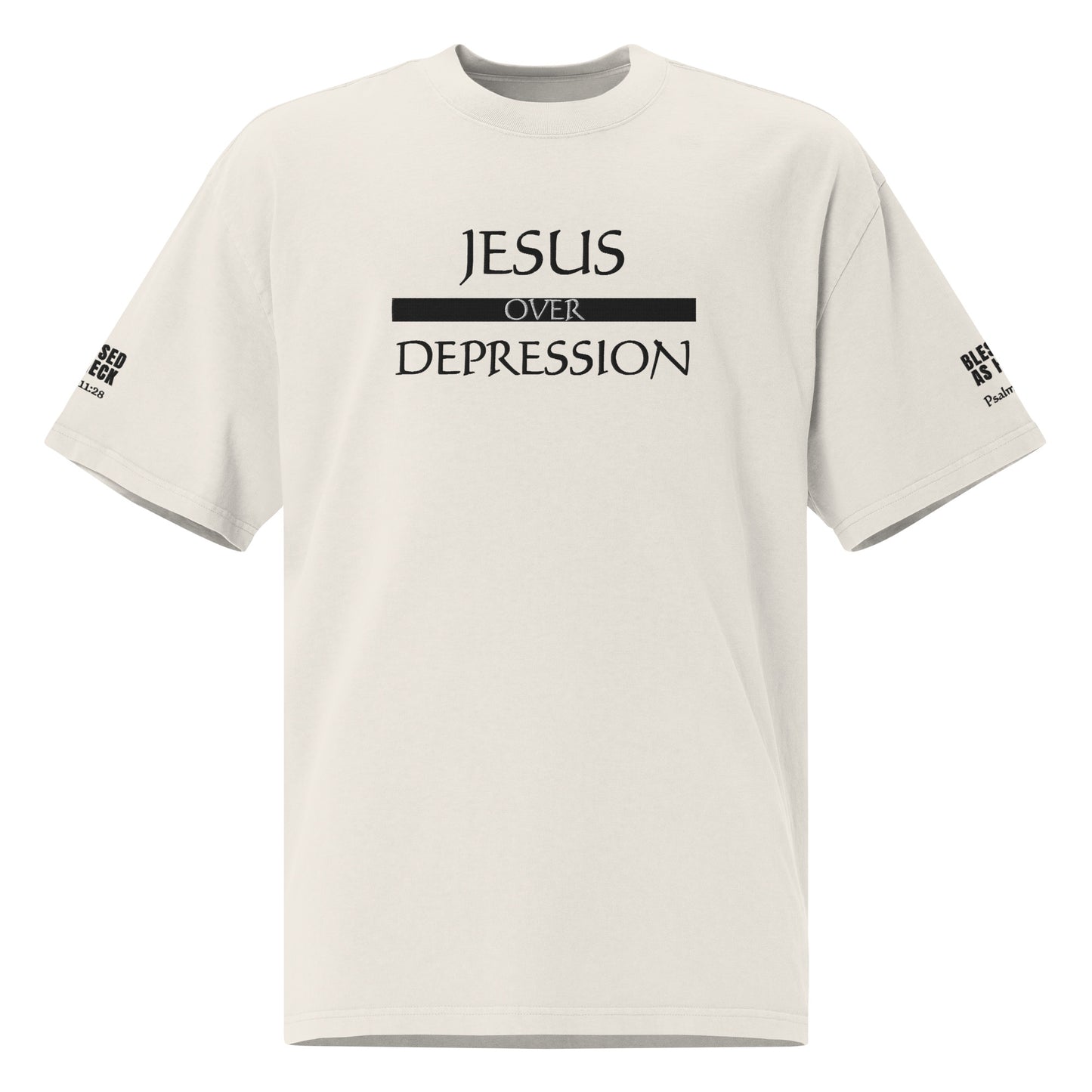 "Jesus over Depression" Embroidered Oversized faded t-shirt