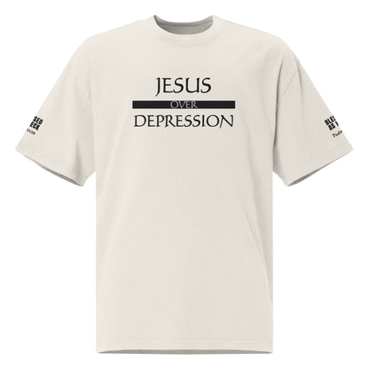 "Jesus over Depression" Embroidered Oversized faded t-shirt