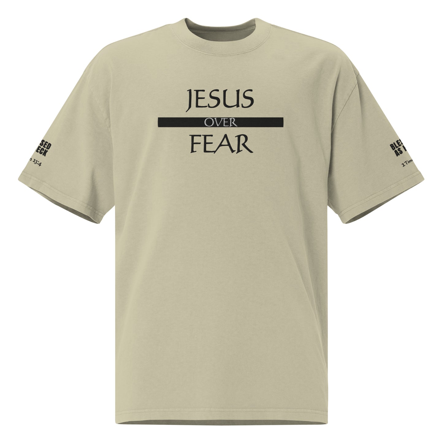 "Jesus Over Fear" Embroidered Oversized faded t-shirt