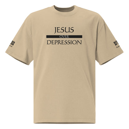 "Jesus over Depression" Embroidered Oversized faded t-shirt