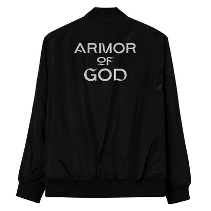 " Armor of God" Premium bomber jacket (Silver Letters)