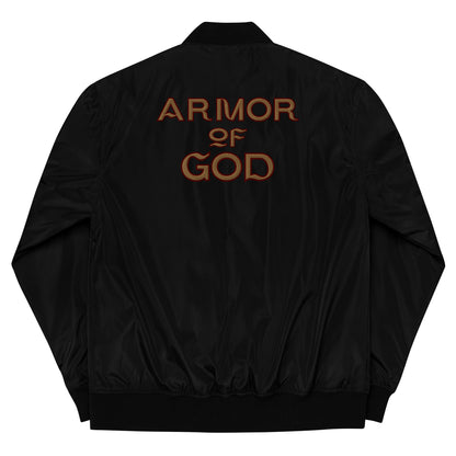 "Armor of God" Premium bomber jacket (Old Gold Letters)