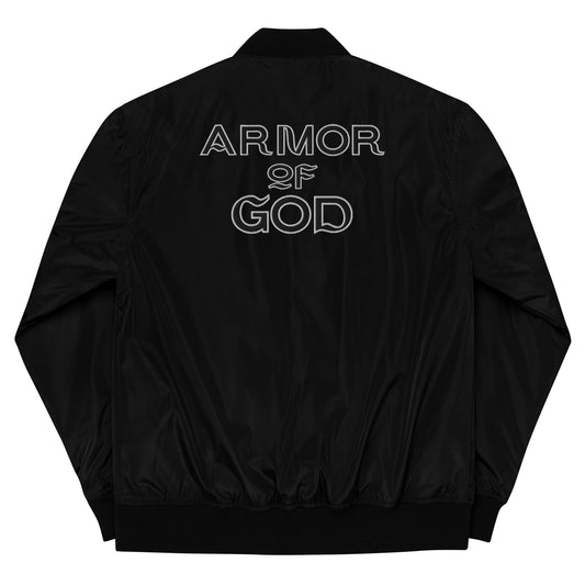 " Armor of God" Premium bomber jacket (Silver Letters)