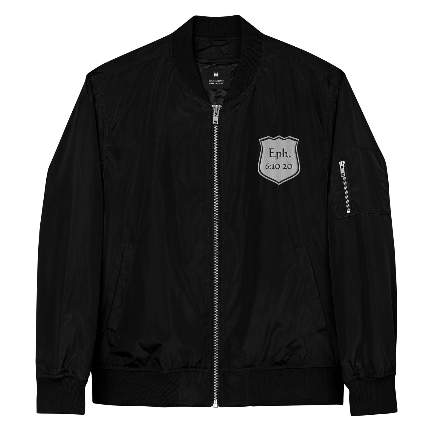 " Armor of God" Premium bomber jacket (Silver Letters)