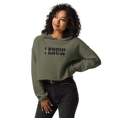 "I Know Whose I Am" Embroidered Crop Hoodie (White/Black Letters)