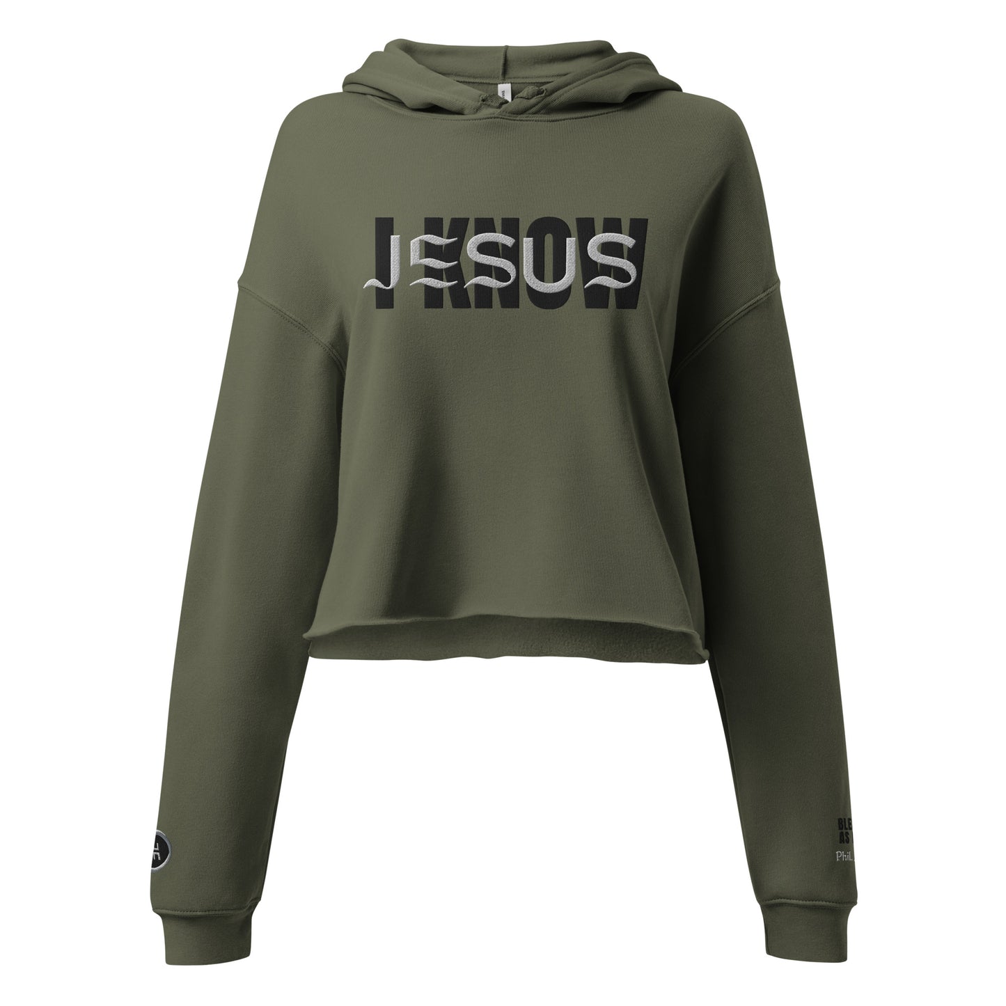 "I Know Jesus" Embroidered Crop Hoodie